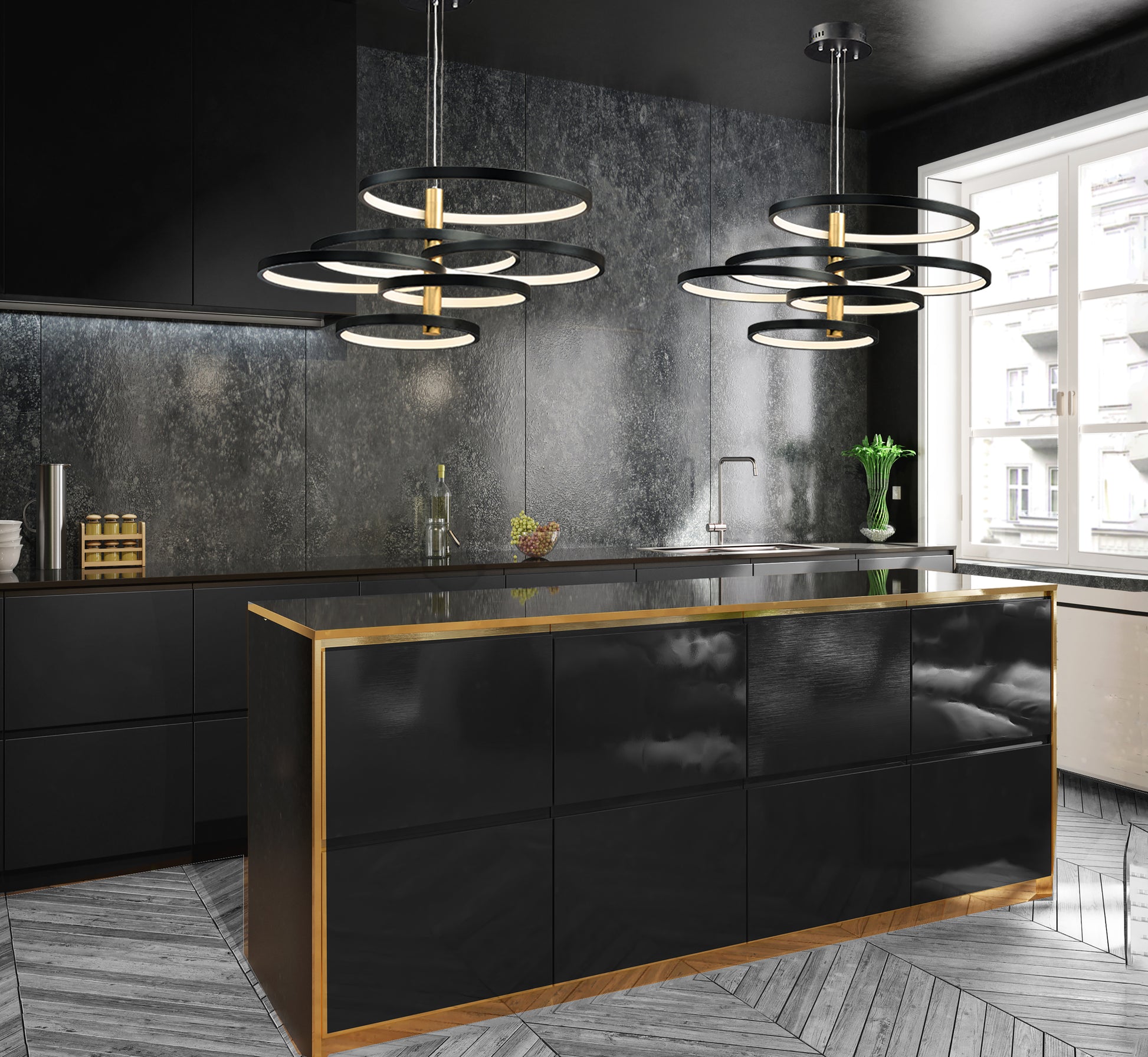 Hoopla 6-Light LED Pendant Black/Gold by ET2