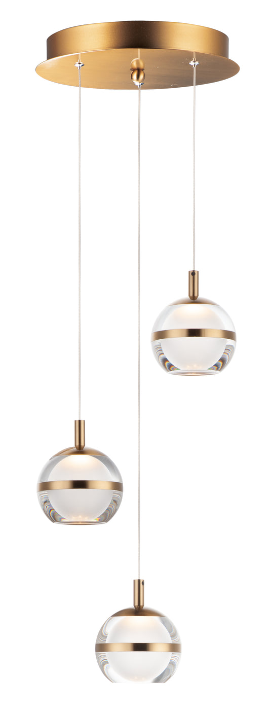 Swank 3-Light LED Pendant Natural Aged Brass by ET2