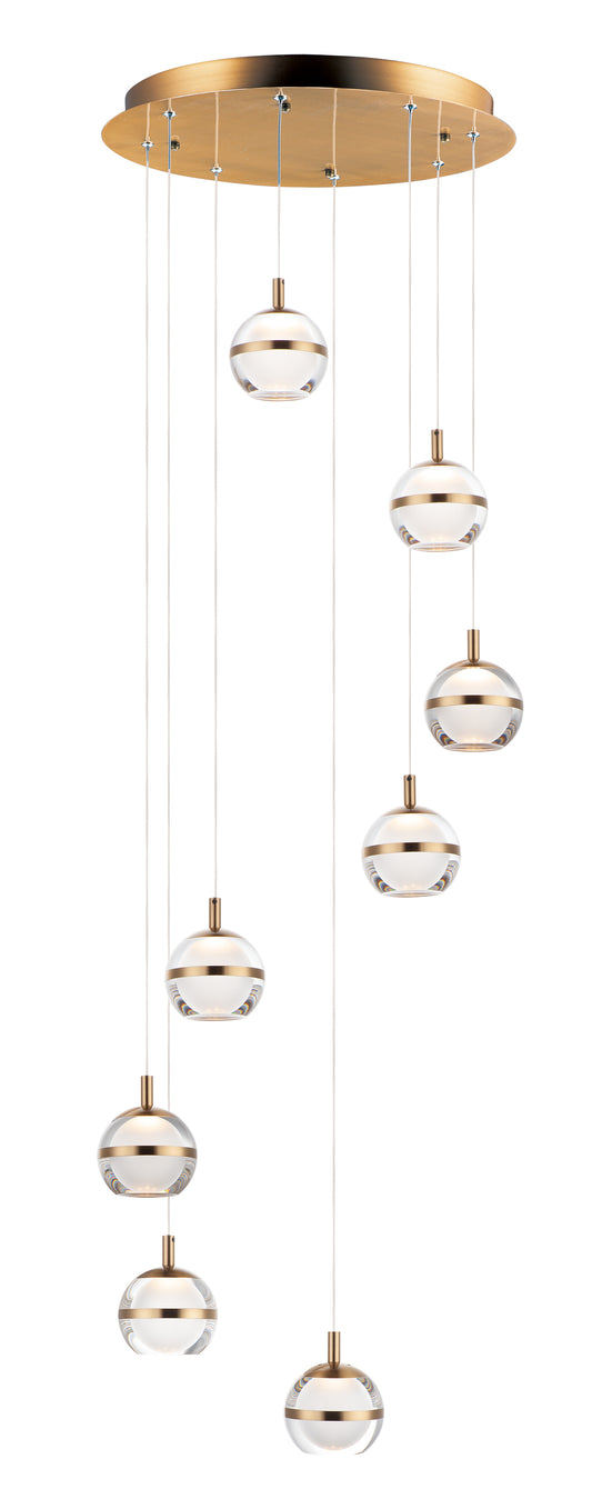 Swank 8-Light LED Pendant Natural Aged Brass by ET2