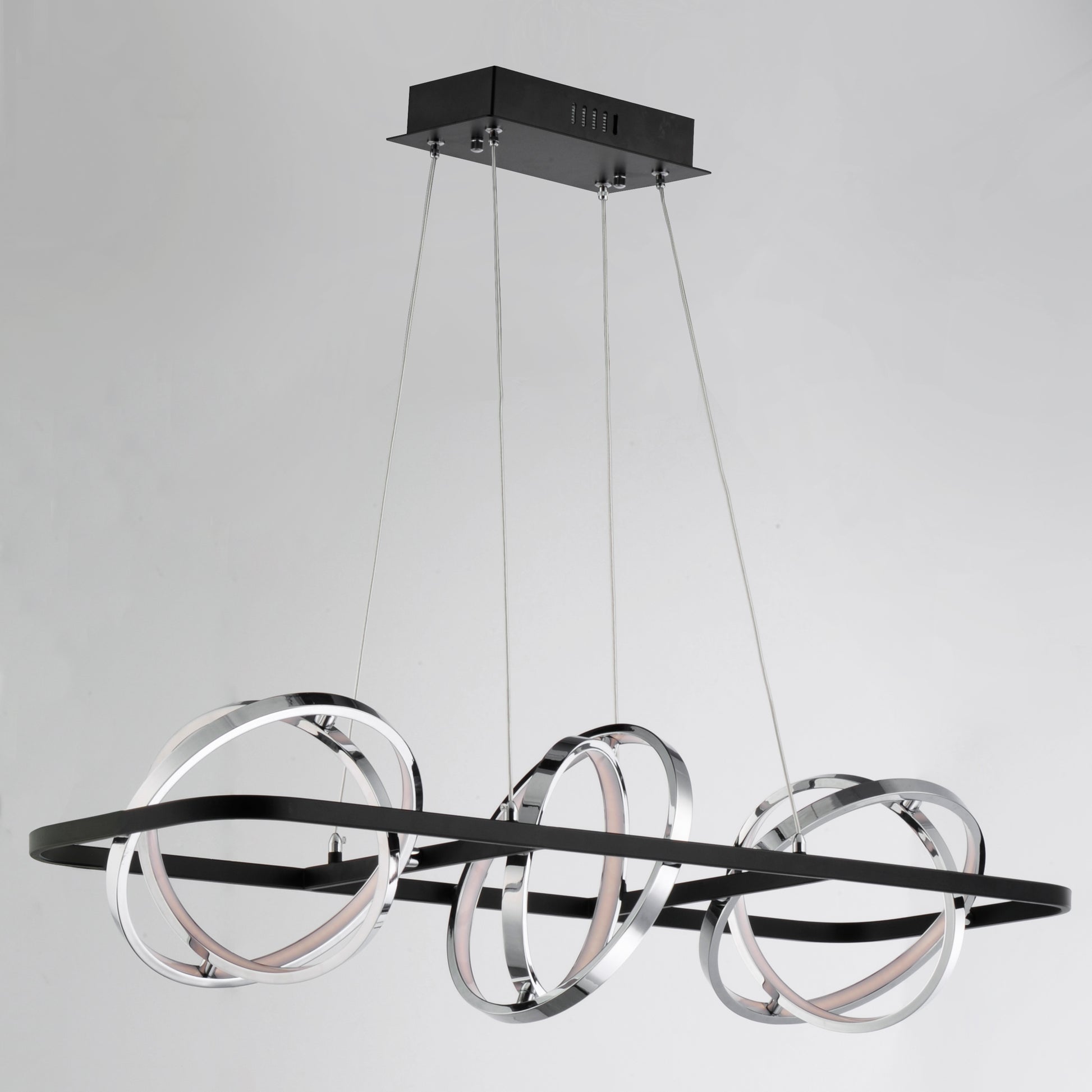 Gyro II 3-Light LED Linear Pendant Black/Polished Chrome by ET2