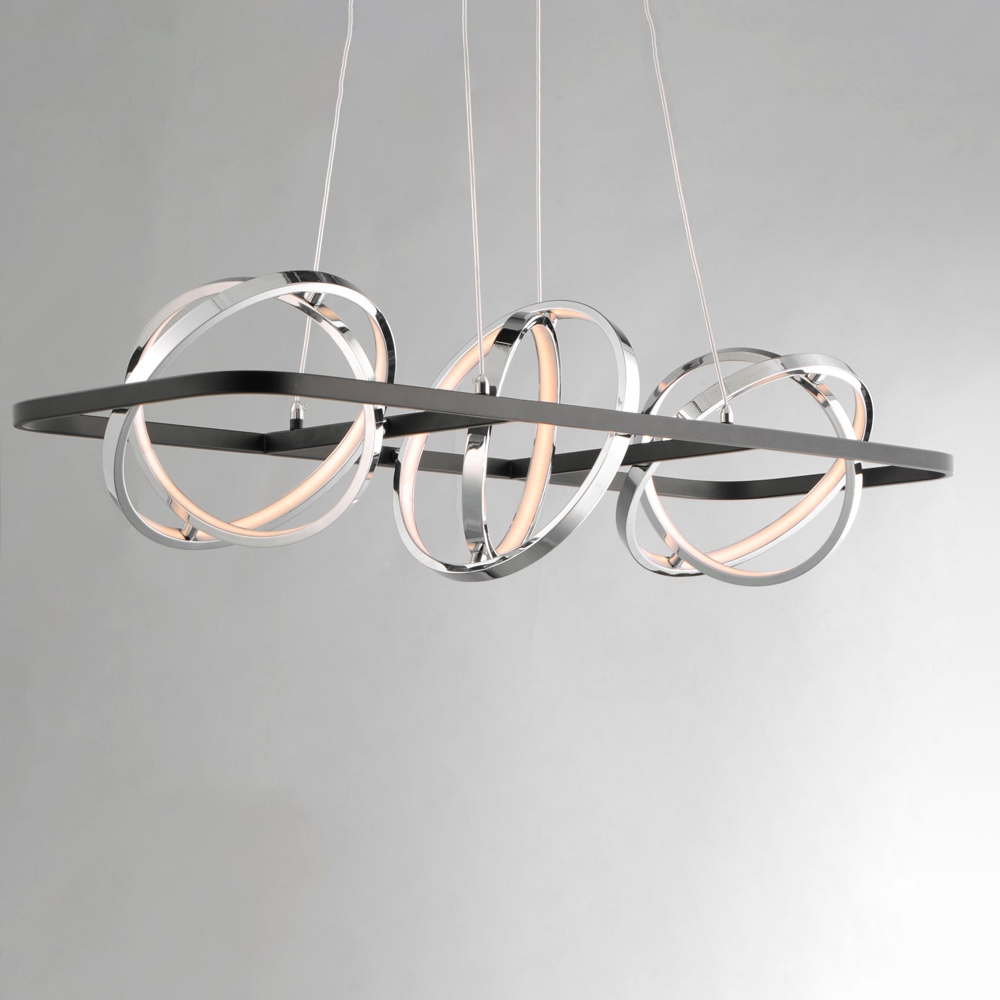 Gyro II 3-Light LED Linear Pendant Black/Polished Chrome by ET2