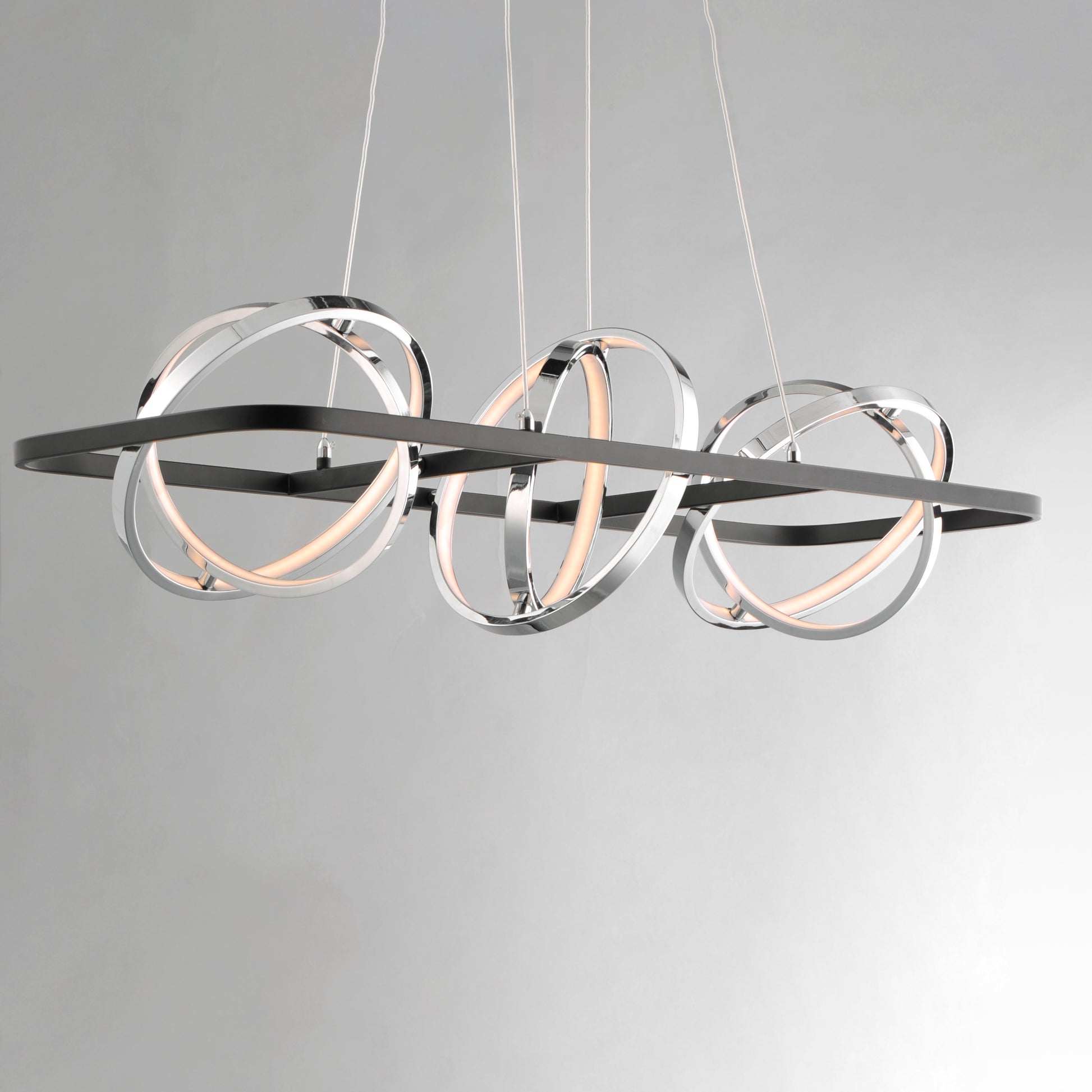 Gyro II 3-Light LED Linear Pendant Black/Polished Chrome by ET2