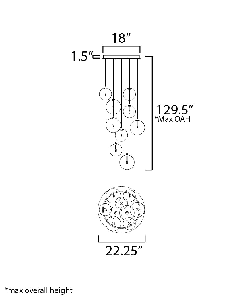 Global 9-Light LED Chandelier Black by ET2
