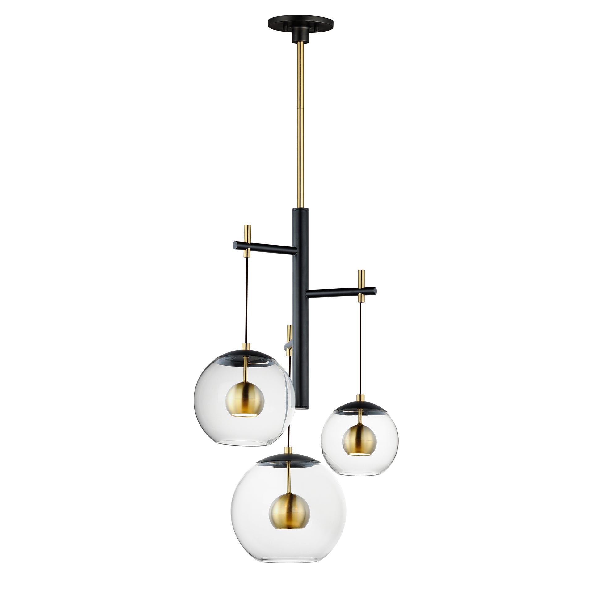 Nucleus 3-Light LED Pendant Black/Natural Aged Brass by ET2