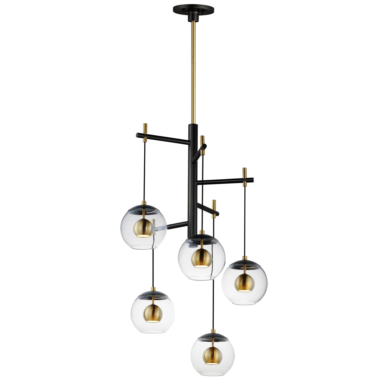 Nucleus 5-Light LED Pendant Black/Natural Aged Brass by ET2