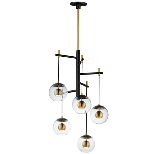Nucleus 5-Light LED Pendant Black/Natural Aged Brass by ET2