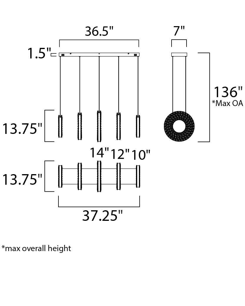 Charm 5-Light LED Linear Pendant Polished Chrome by ET2