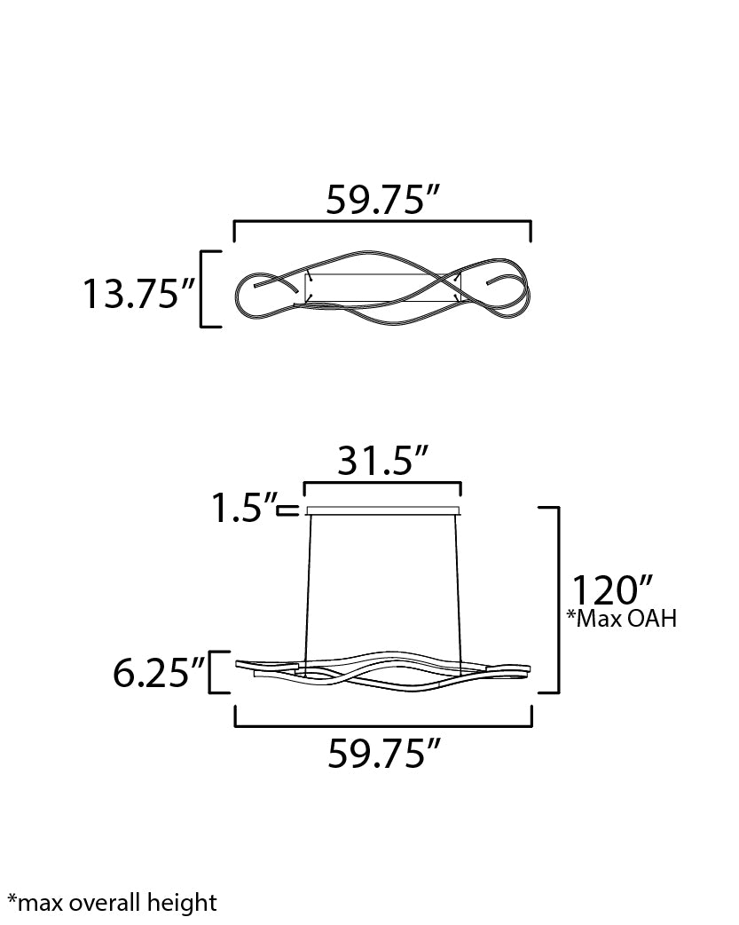 Serpentine 60" Horizontal Pendant Black by ET2