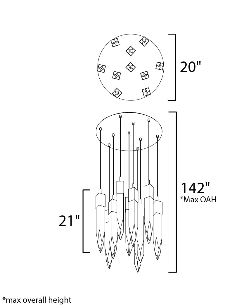 Quartz 10-Light LED Pendant Polished Chrome by ET2