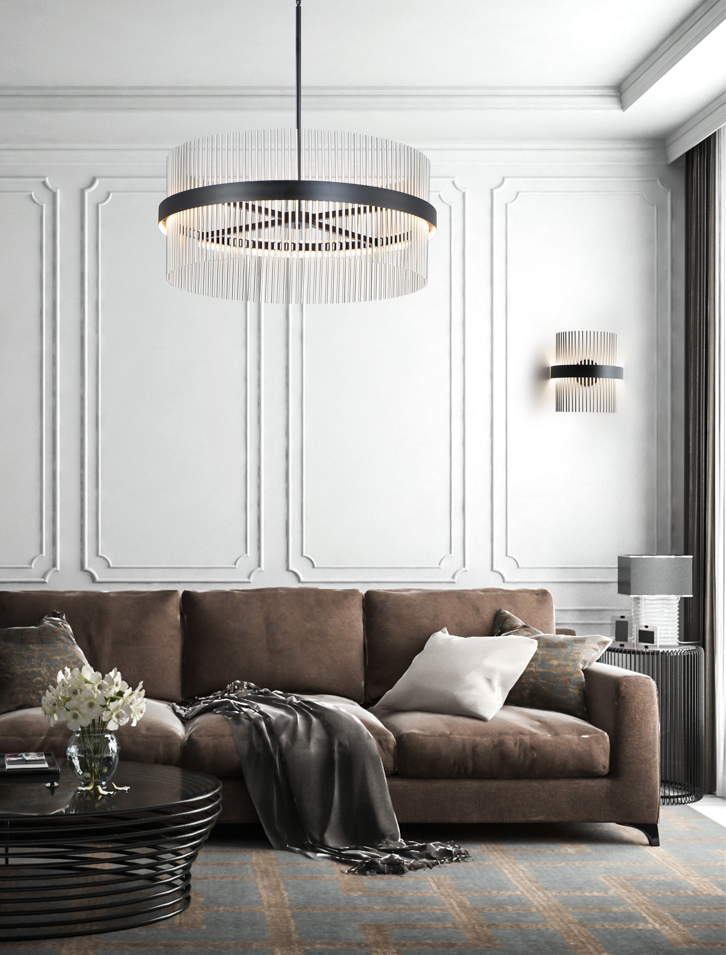 Chimes 34" LED Pendant WiZ Black/Satin Nickel by ET2
