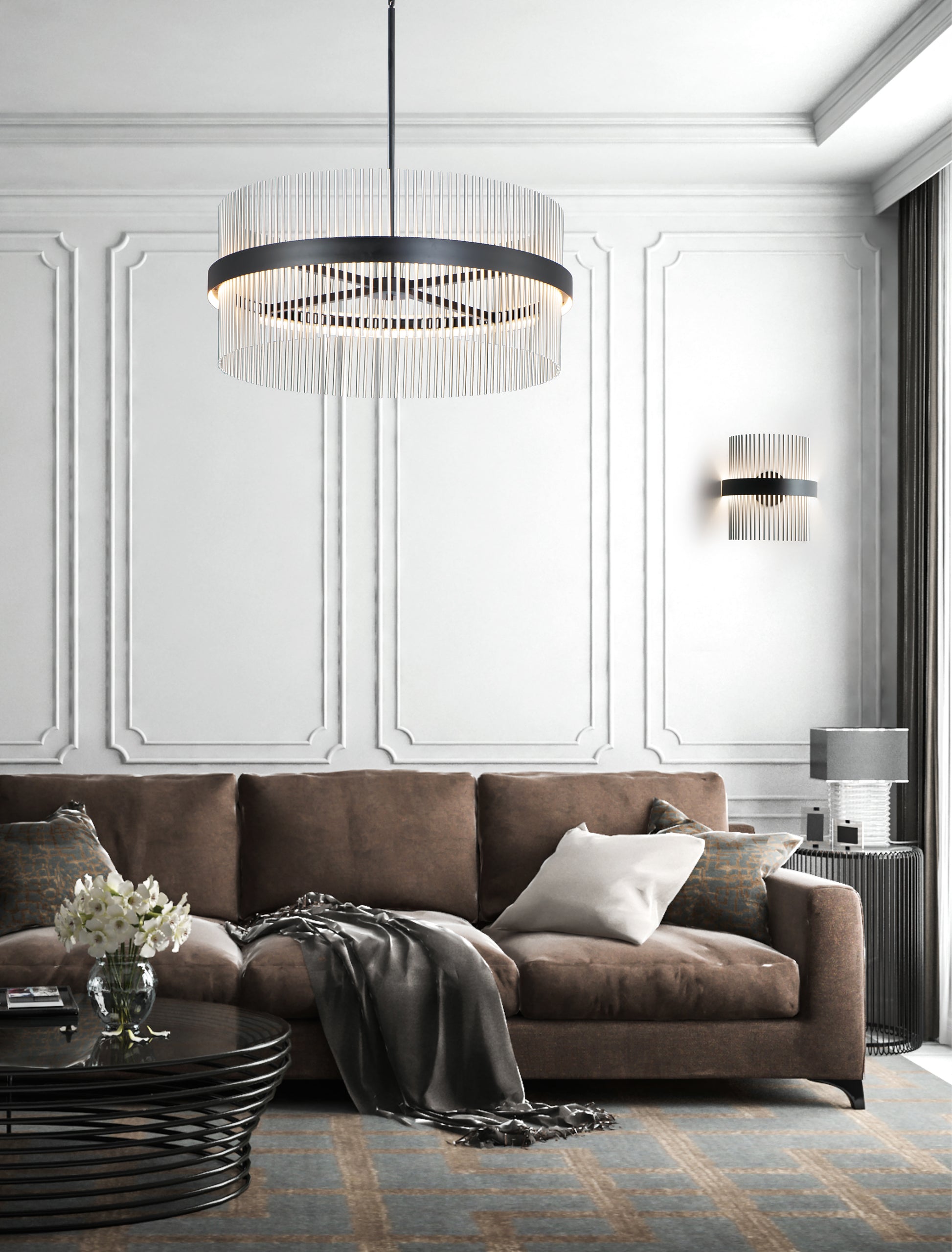 Chimes 34" LED Pendant WiZ Black/Satin Nickel by ET2
