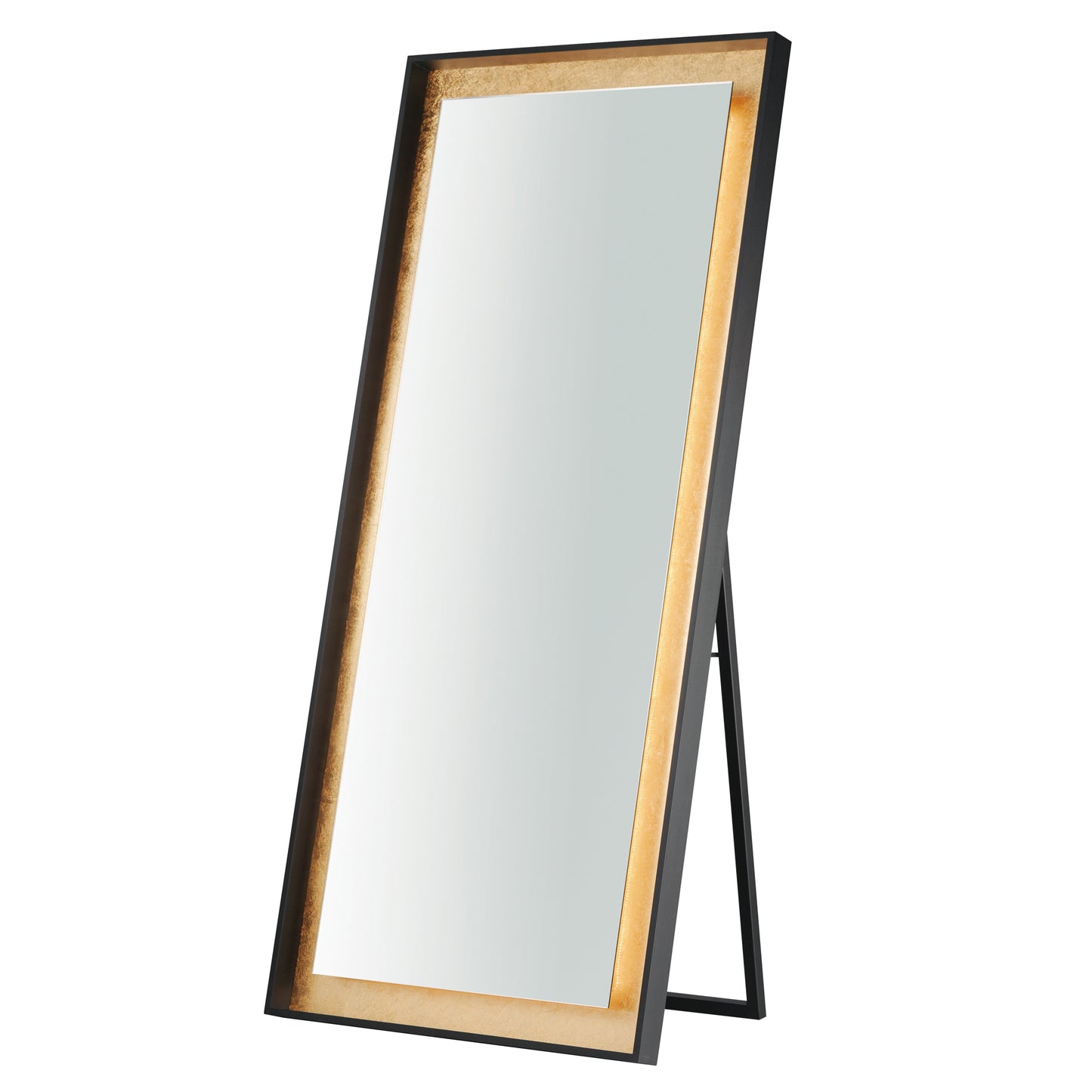 Floating 30" x 67" LED Free Standing Mirror Gold Leaf/Black by ET2