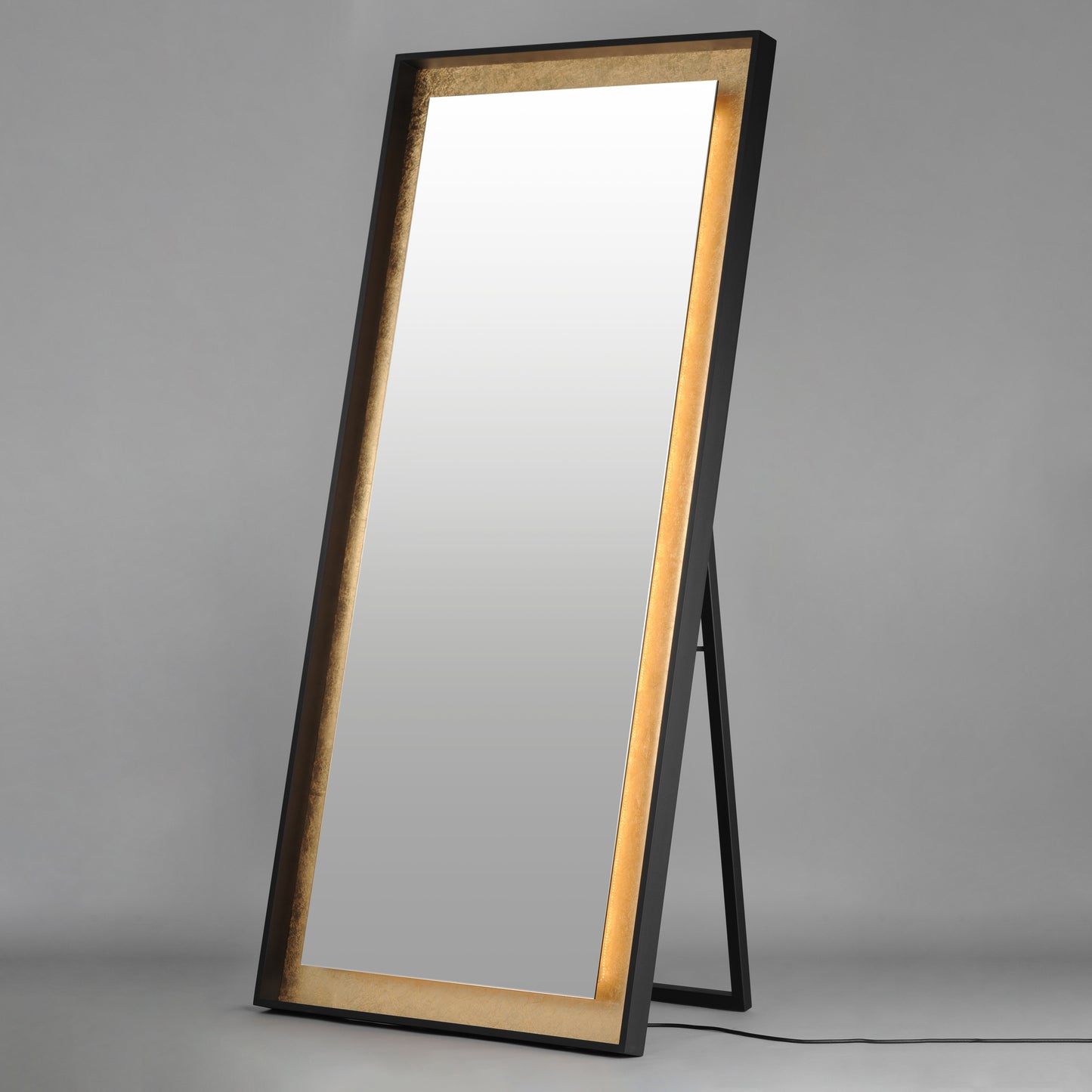 Floating 30" x 67" LED Free Standing Mirror Gold Leaf/Black by ET2