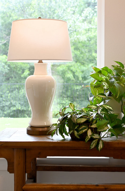 Modern Lantern Elijah cordless lamp in Ivory on Dark Antique Brass