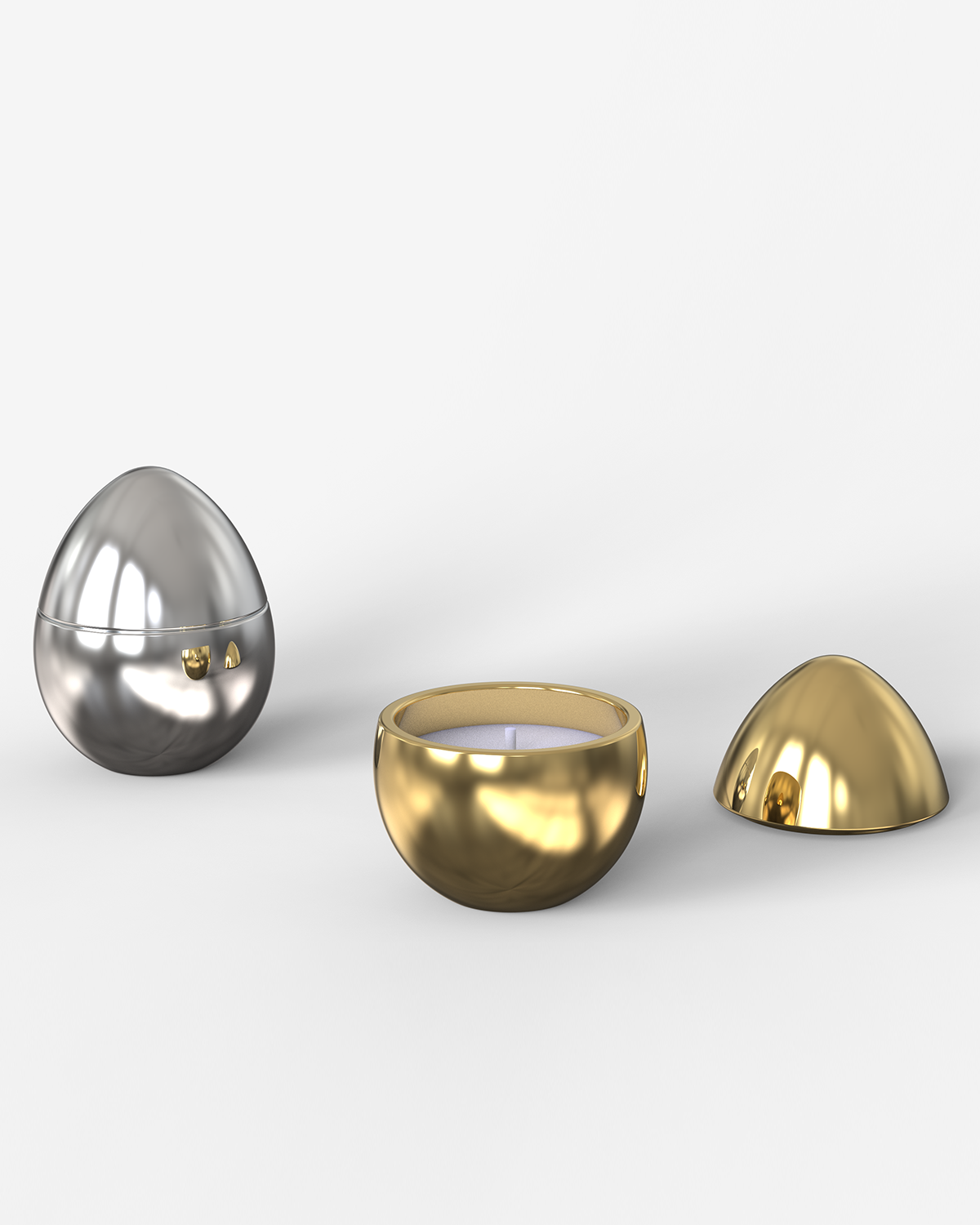 Bois de Russie mini ceramic egg candle by Ladenac Milano, Gold mini egg opened in two halves