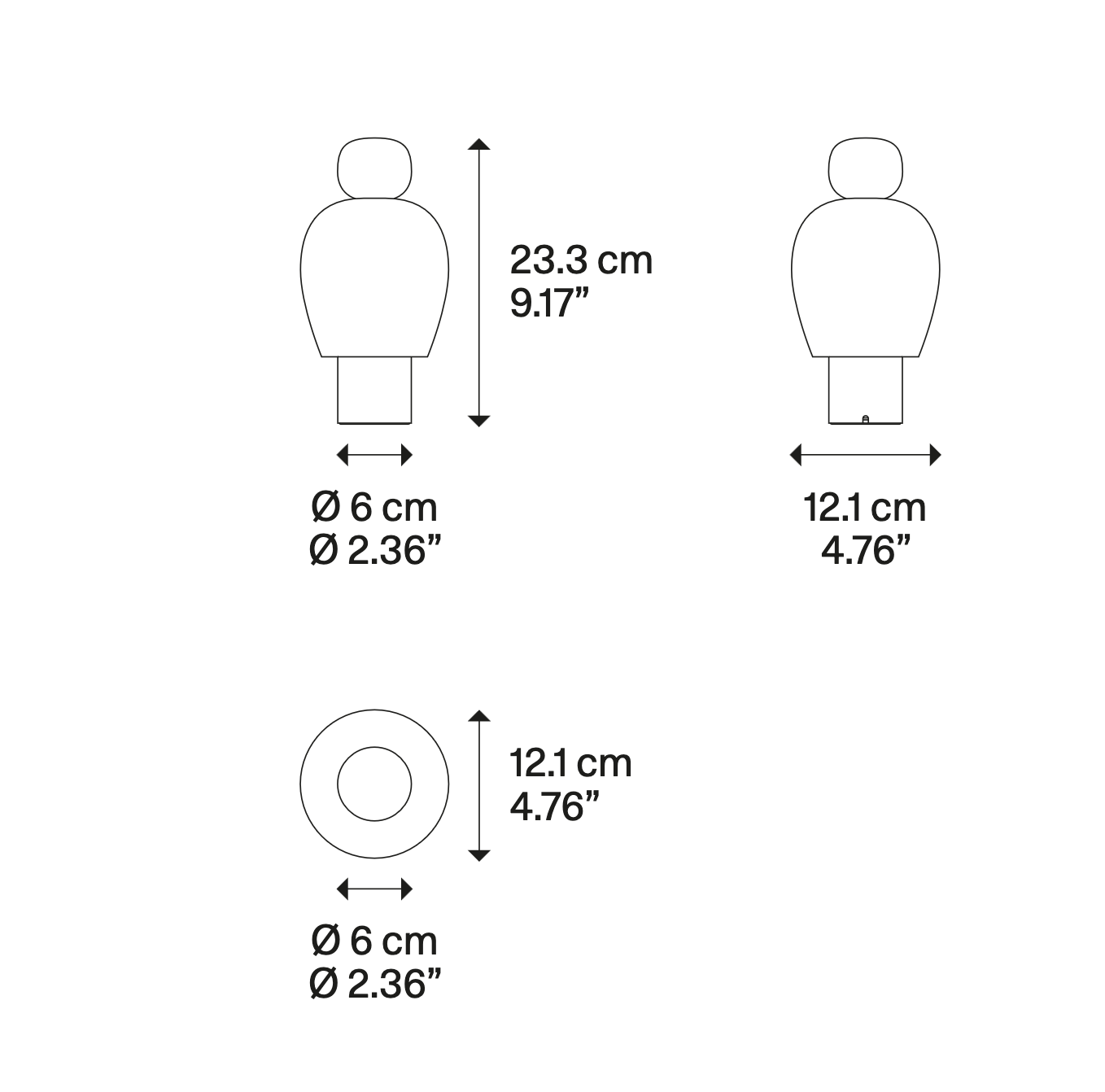 Product outline drawing of the Lodes Easy Peasy table lamp highlighting its compact modern design