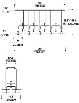 Dimmable LED Linear Chandelier Eaves 27 by Visual & Comfort & Co