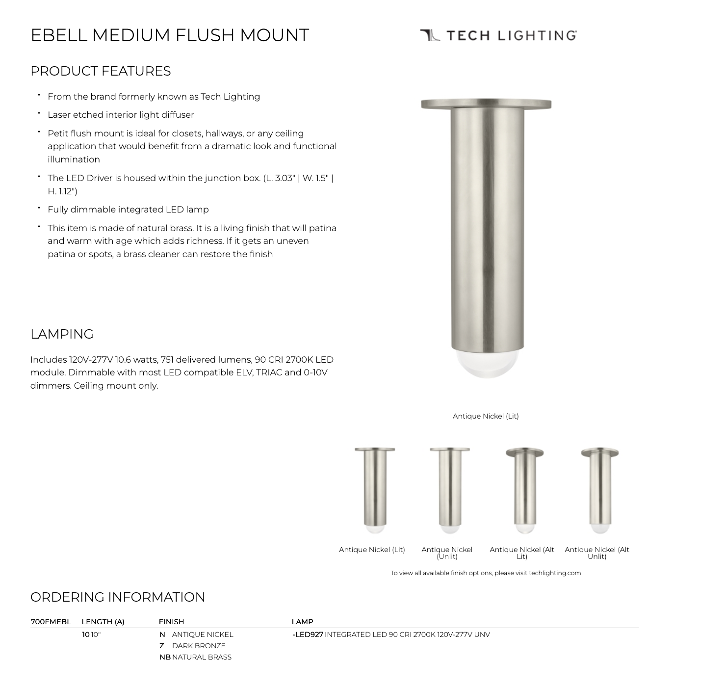 Ebell Natural Brass 10-inch Ceiling Light by Visual & Comfort & Co