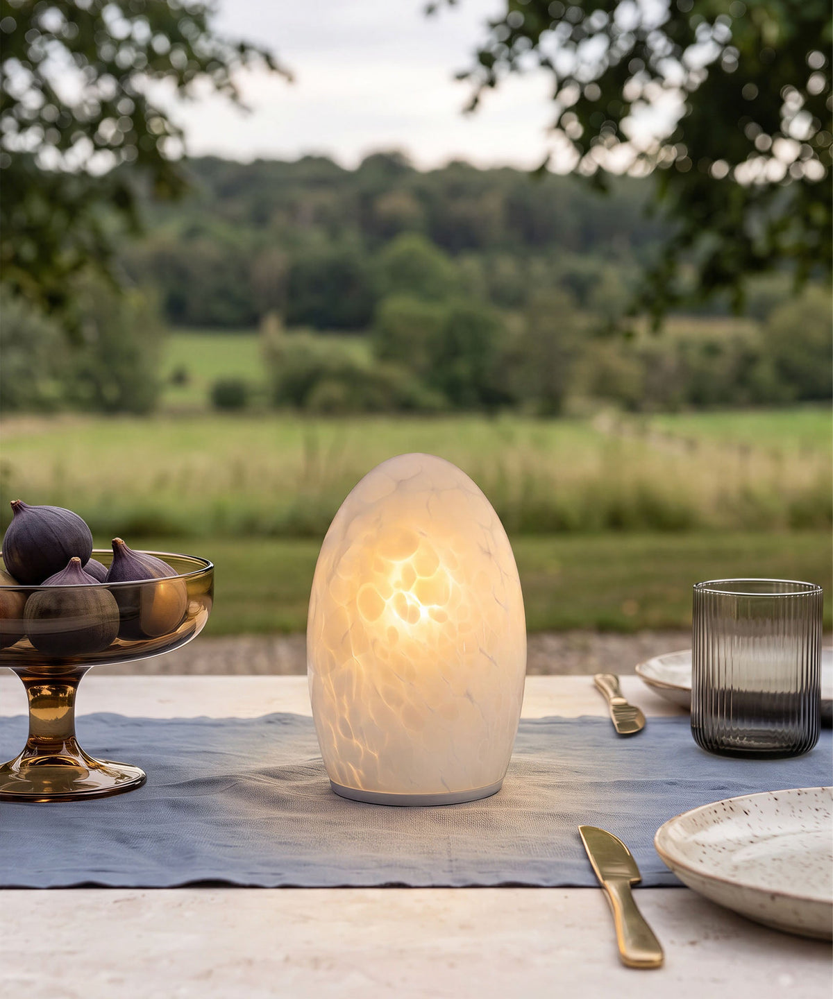 NEOZ Egg Fritted cordless table lamp, styled setting 3 (photo 4)