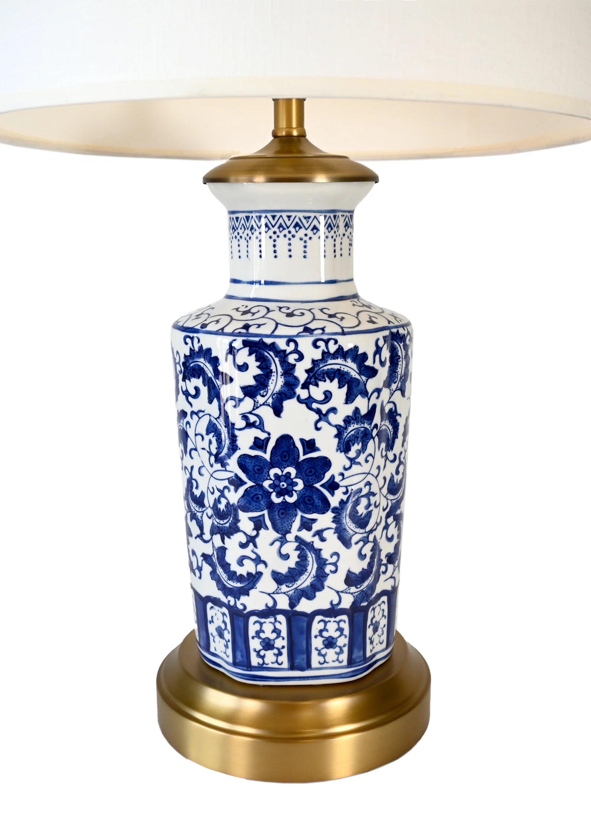Elaine Blue Porcelain Chinoiserie Cordless Table Lamp in Brass
