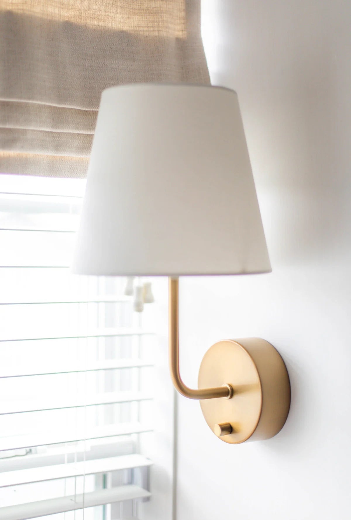 Emily Cordless Wall Lamp with Fabric Shade and Antique Brass Finish | Bedroom Lighting