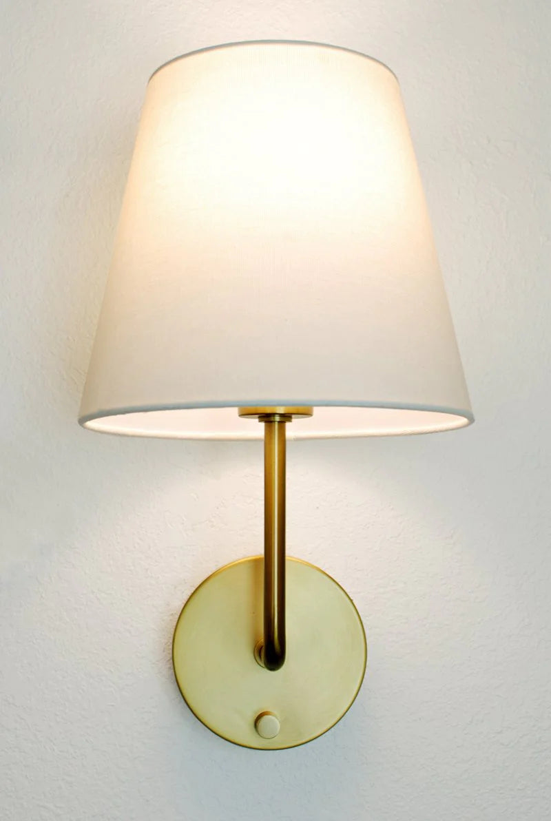 Emily Cordless Wall Lamp with Fabric Shade and Antique Brass Finish | Modern Lighting