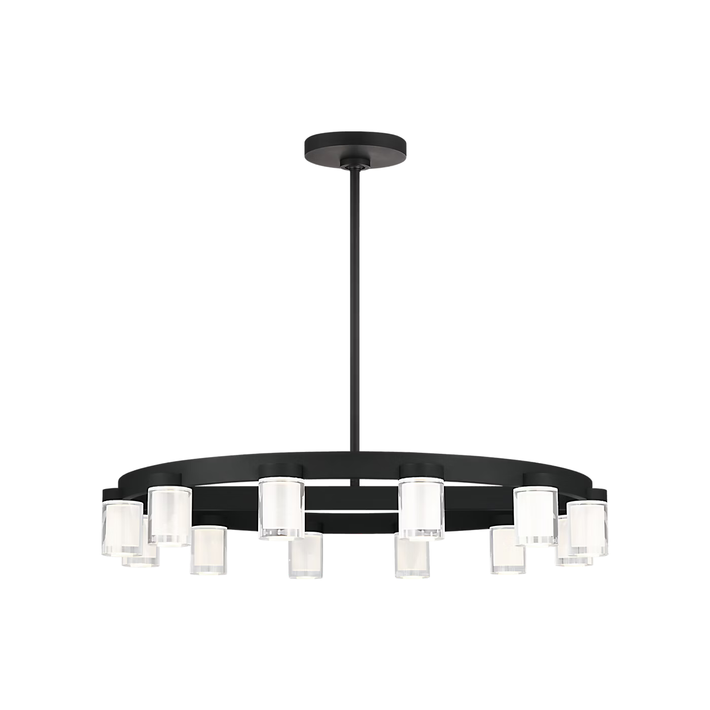 Esfera 32 inch chandelier detail showing multi dimensional crystal lighting in black finish