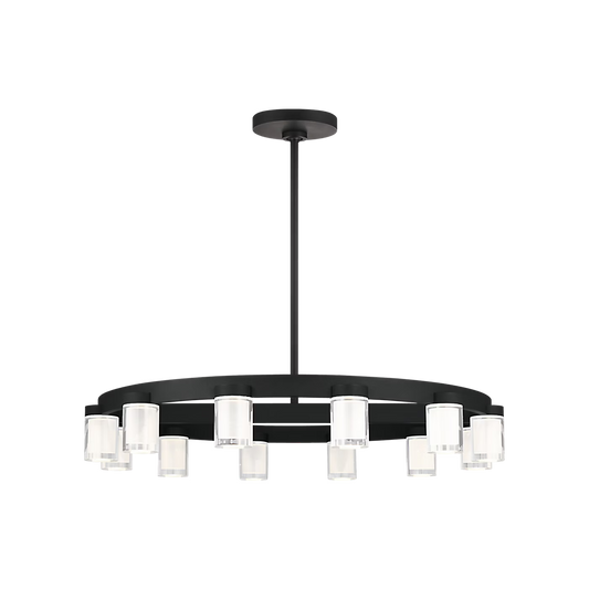 Esfera 32 inch chandelier detail showing multi dimensional crystal lighting in black finish