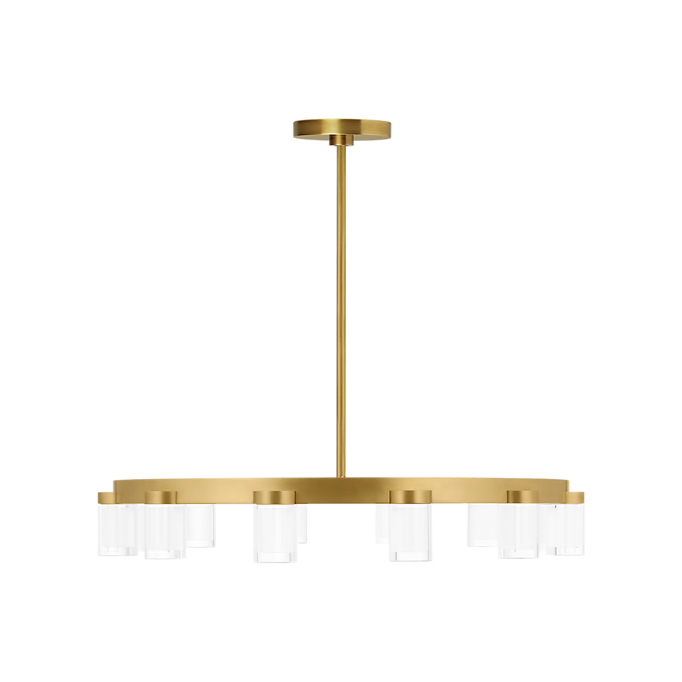 Elegant LED chandelier fixture with crystal detail and adjustable hanging height
