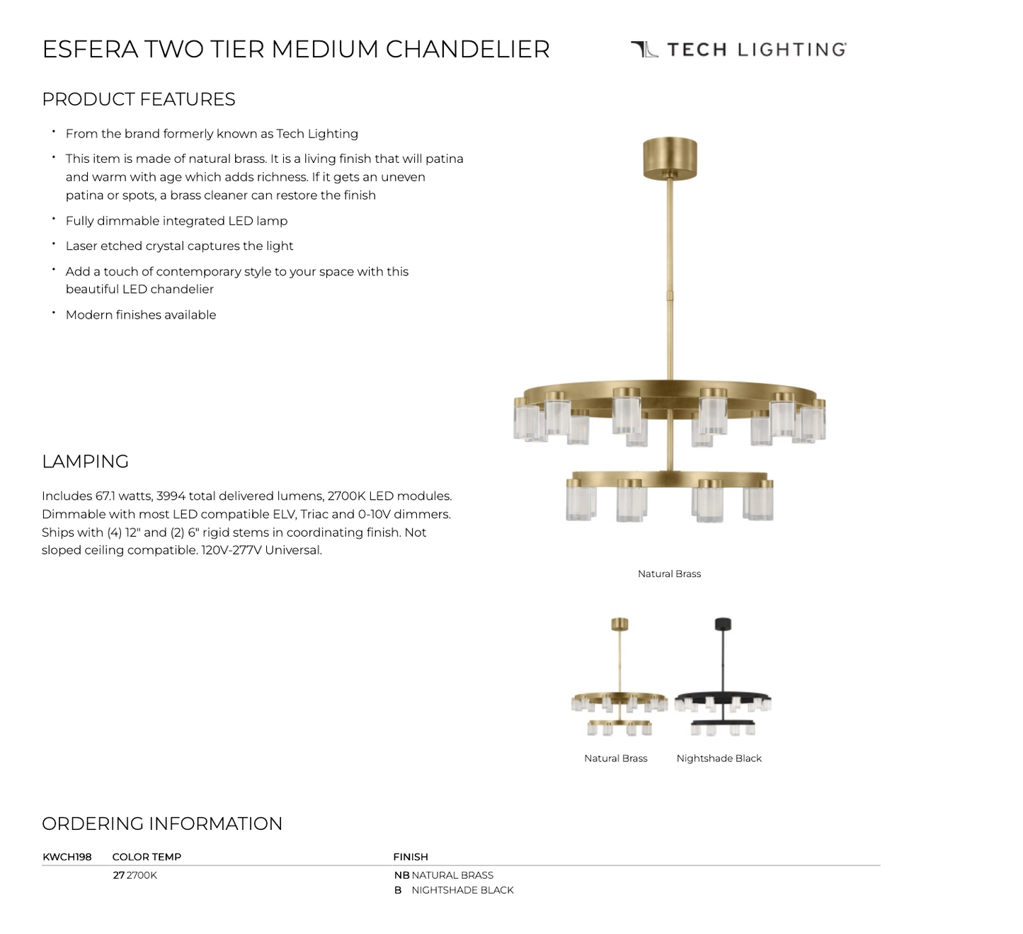 Two Tier Chandelier 32-inch Esfera by Visual & Comfort & Co