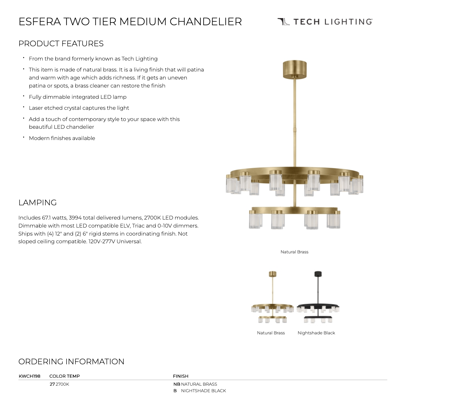 Two Tier Chandelier 32-inch Esfera by Visual & Comfort & Co
