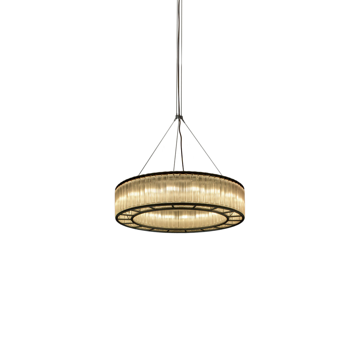 Santa & Cole Estadio 150 chandelier – lit, single suspension, white background, image 4