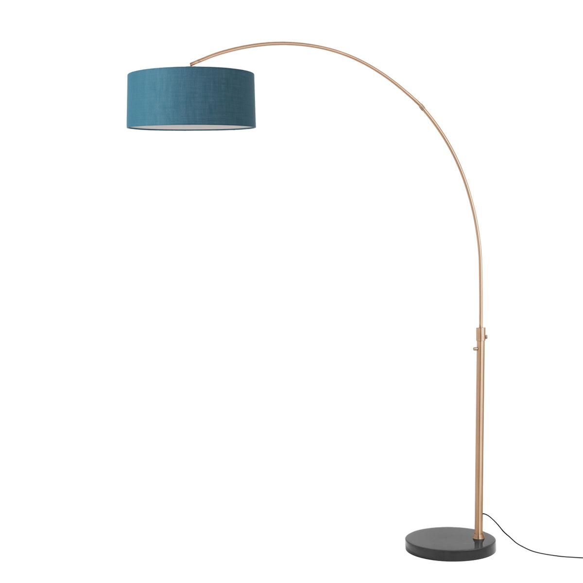 Float 92" Arc Floor Lamp by Nova of California, Turquoise shade, Weathered Brass body, Black base – view 25