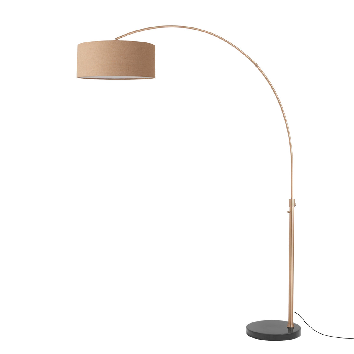 Float 92" Arc Floor Lamp by Nova of California, Burlap shade, Weathered Brass body, Black base – view 22