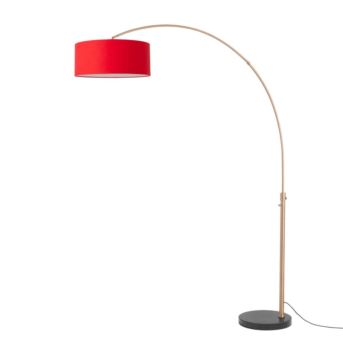 Float 92" Arc Floor Lamp by Nova of California, Crimson Red shade, Weathered Brass body, Black base – view 24