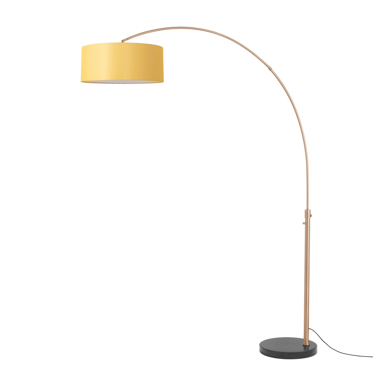 Float 92" Arc Floor Lamp by Nova of California, Mustard shade, Weathered Brass body, Black base – view 23