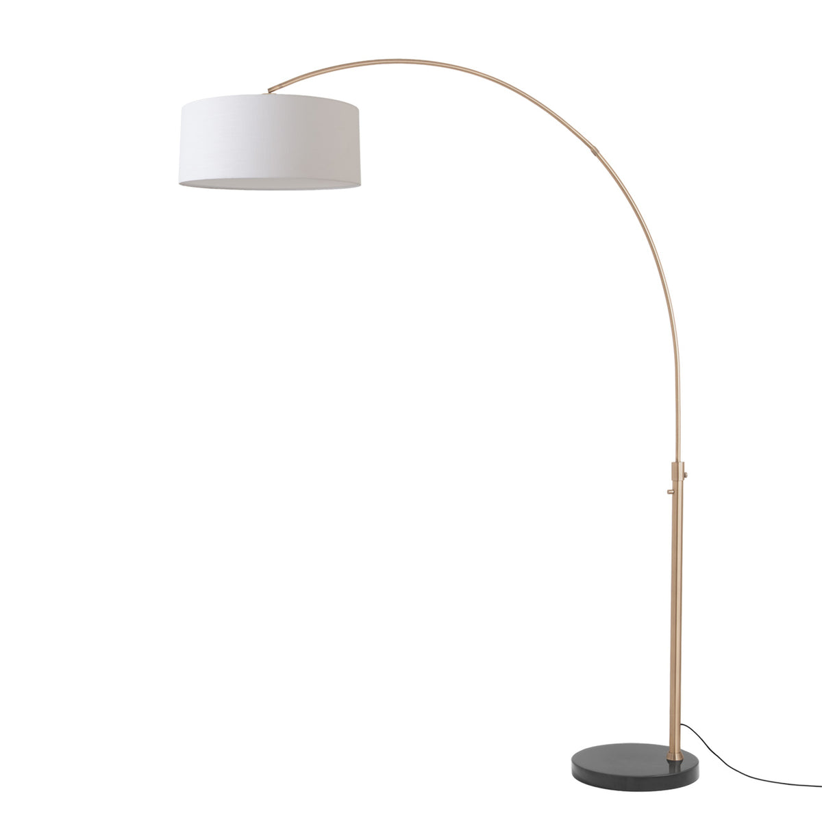 Float 92" Arc Floor Lamp by Nova of California, White shade, Weathered Brass body, Black base – view 1