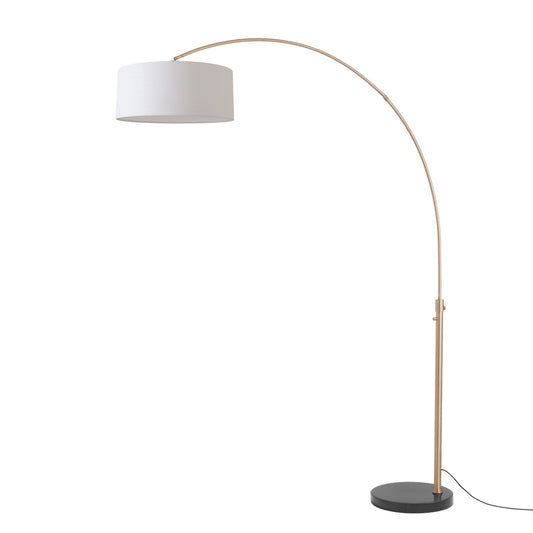 Float 92" Arc Floor Lamp by Nova of California, White shade, Weathered Brass body, Black base – view 1