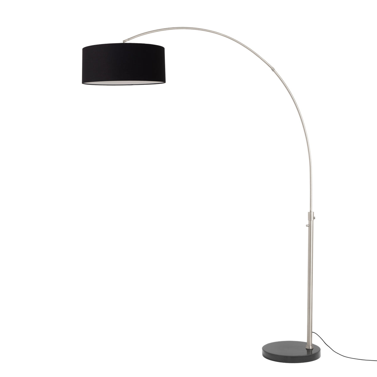 Float 92" Arc Floor Lamp by Nova of California, Black shade, Satin Nickel body, Black base – view 35