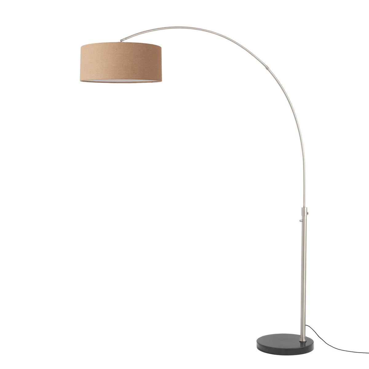 Float 92" Arc Floor Lamp by Nova of California, Burlap shade, Satin Nickel body, Black base – view 42