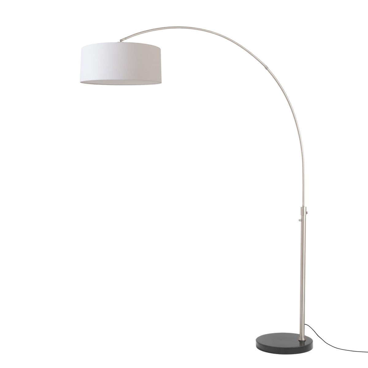 Float 92" Arc Floor Lamp by Nova of California, White shade, Satin Nickel body, Black base – view 15