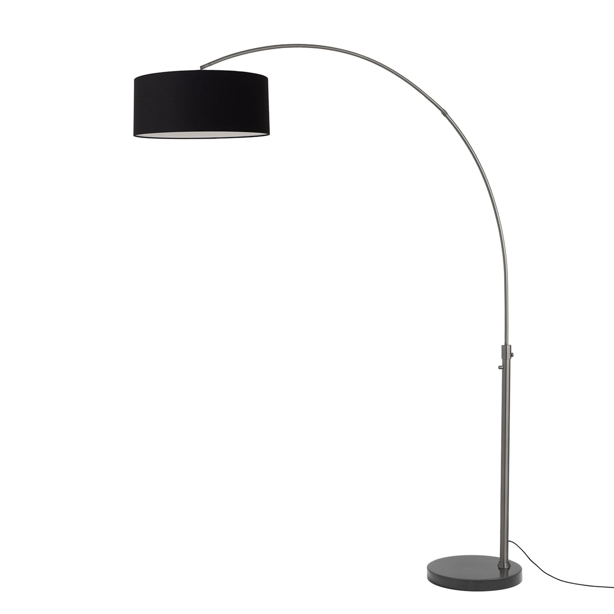 Float 92" Arc Floor Lamp by Nova of California, Black shade, Black Nickel body, Black base – view 34