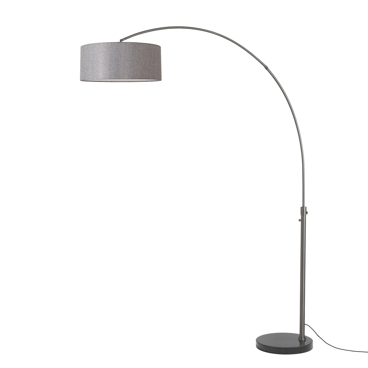 Float 92" Arc Floor Lamp by Nova of California, Cashmere Gray shade, Black Nickel body, Black base – view 48