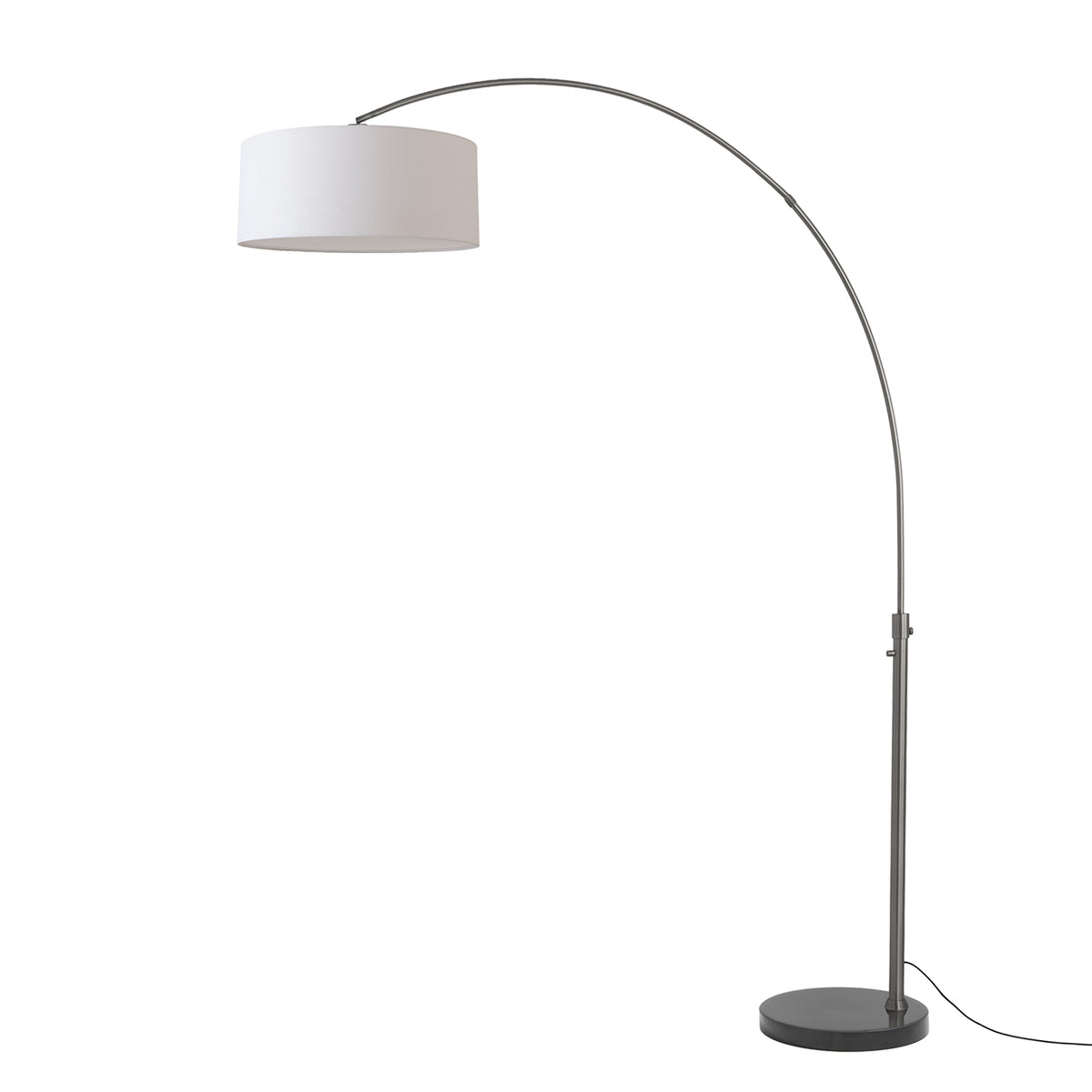 Float 92" Arc Floor Lamp by Nova of California, White shade, Black Nickel body, Black base – view 7