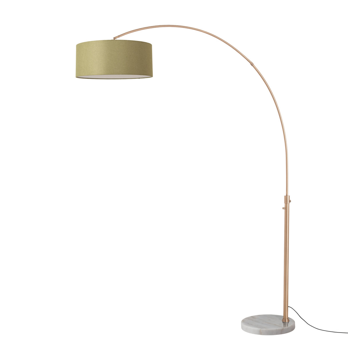 Float 92" Arc Floor Lamp by Nova of California, Avocado shade, Weathered Brass body, White base – view 33