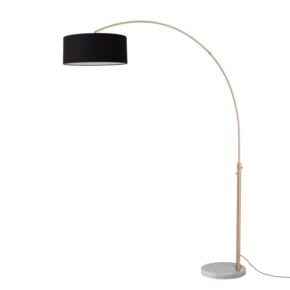 Float 92" Arc Floor Lamp by Nova of California, Black shade, Weathered Brass body, White base – view 40
