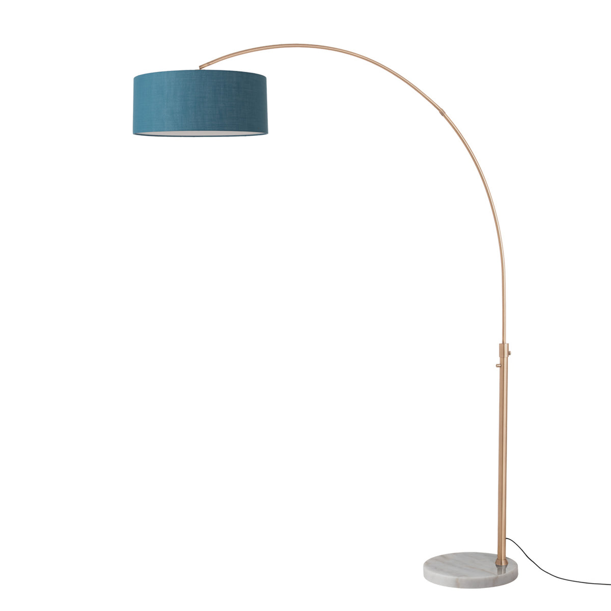 Float 92" Arc Floor Lamp by Nova of California, Turquoise shade, Weathered Brass body, White base – view 69
