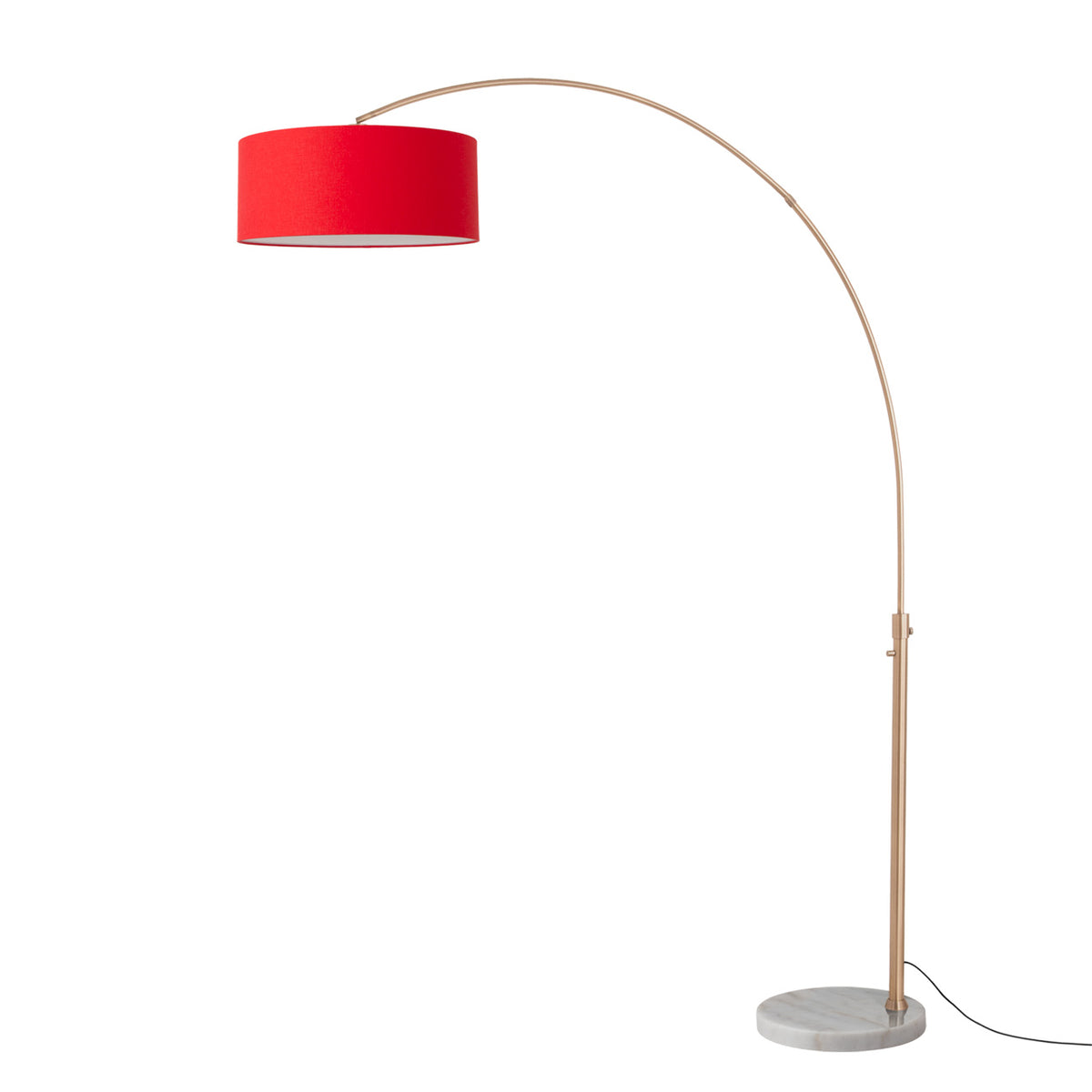 Float 92" Arc Floor Lamp by Nova of California, Crimson Red shade, Weathered Brass body, White base – view 56