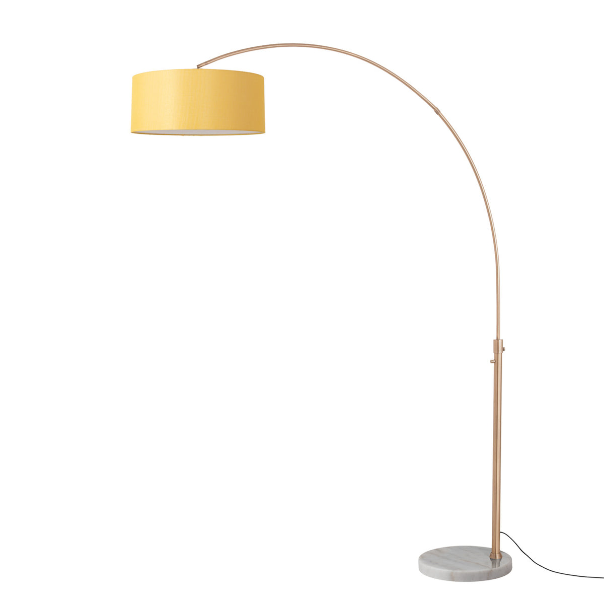 Float 92" Arc Floor Lamp by Nova of California, Mustard shade, Weathered Brass body, White base – view 63