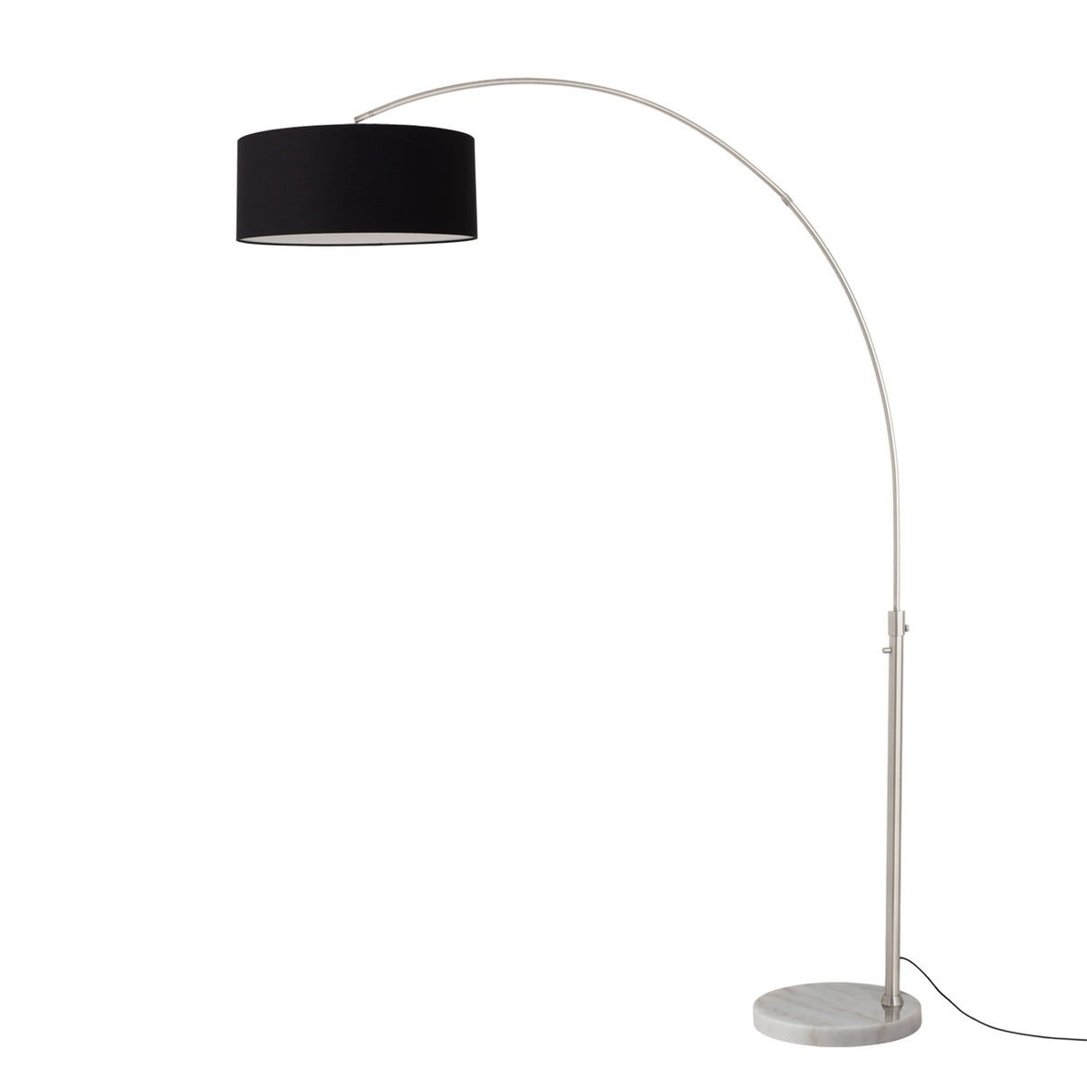 Float 92" Arc Floor Lamp by Nova of California, Black shade, Satin Nickel body, White base – view 39